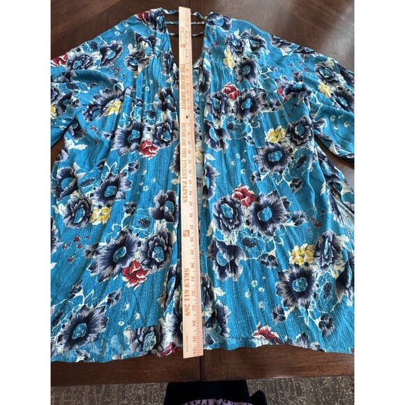Billabong Floral Kimono Cardigan Cover Up Turquoise Bohemian Flowy - Picture 6 of 13